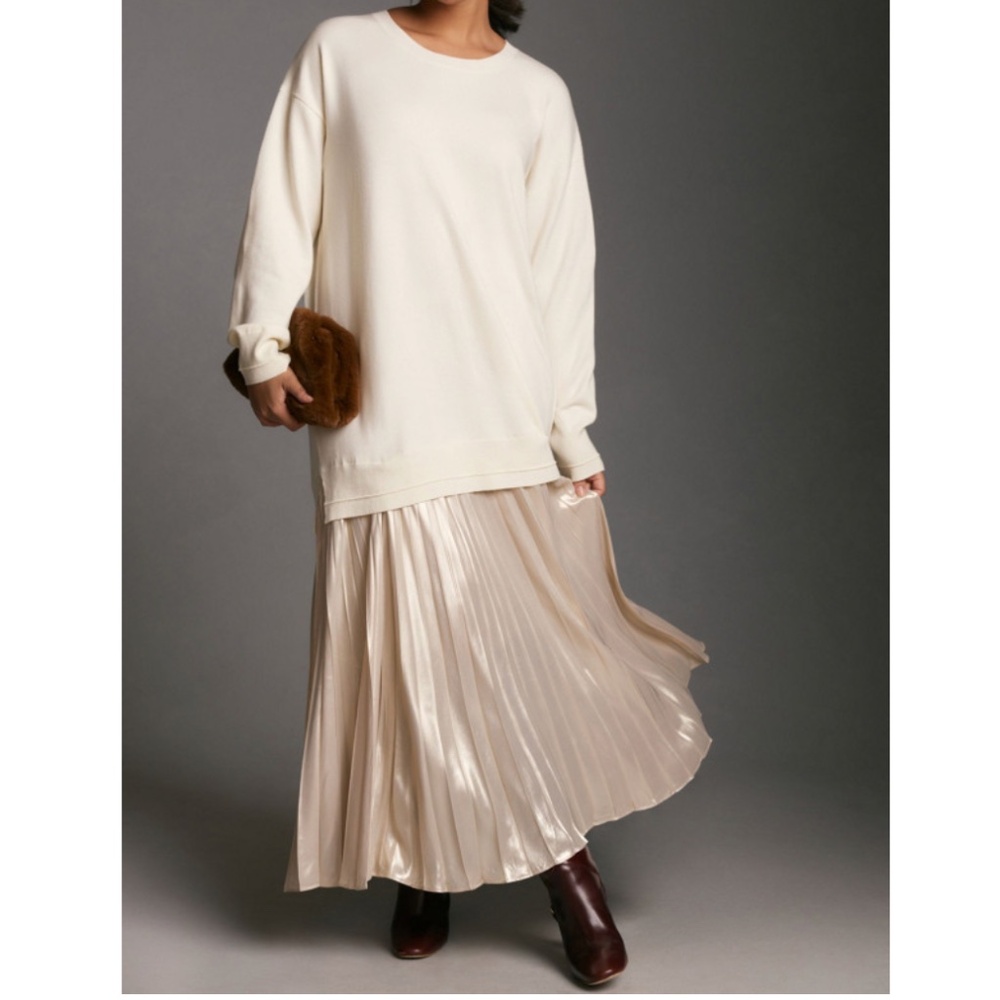 Anthropologie Long-Sleeve Pleated Twofer Sweater Midi Dress | Size M